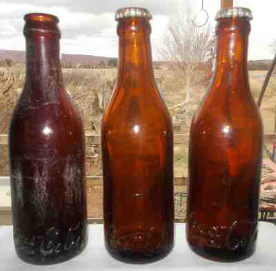3 Vintage Amber Coca-Cola Soda Bottles Knoxville Rockwood Johnson City Tennessee