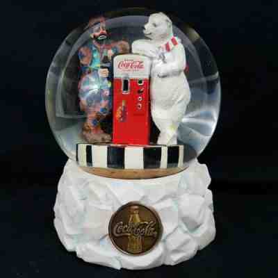 Coca Cola Music Snow Globe Polar Bear Clown Emmett Kelly, Cool off with Coke
