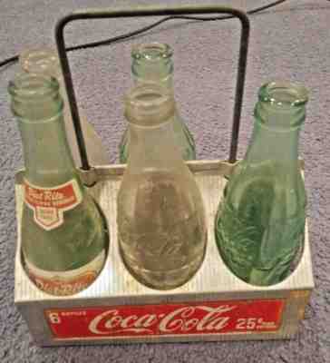 Vintage Aluminum Coca Cola COKE Carrier 6 Pack Bottles Tote 25 cents w/ Bottles