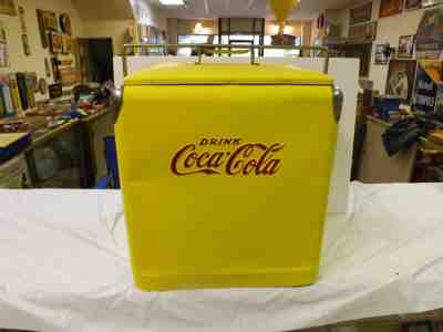 Vintage Yellow Coca-Cola Coke Cooler Metal Picnic Drink GAS OIL SODA