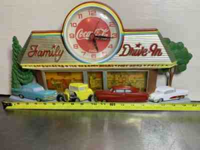VINTAGE FAMILY DRIVE IN COCA COLA CLOCK NEW HAVEN QUARTZ