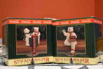 2 Vintage 1998 Coca-Cola Bear Collectible Stocking Holders