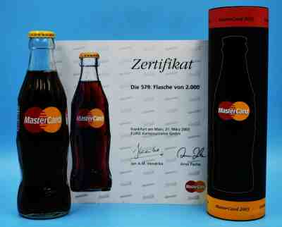  *HTF! 2003 MasterCard Tennis Open Coca Cola Bottle w Tube & Certificate #579