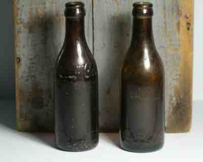 2 Antique Early 20thC Amber Coca Cola Advertising Bottles Baltimore & Norfolk VA