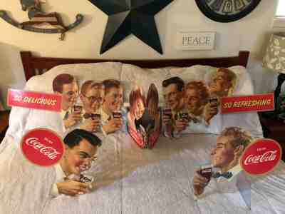 1950's COCA-COLA 5-PIECE SODA FOUNTAIN CARDBOARD LITHOGRAPH WALL DISPLAY RARE !!