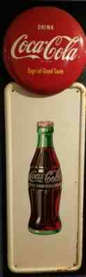 1952 metal Coca Cola pilaster sign 3 color 16 button original vintage gas oil