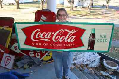 Large Vintage 1958 Coca Cola Fishtail Soda Pop Gas Station 54" Metal Sign~Nice
