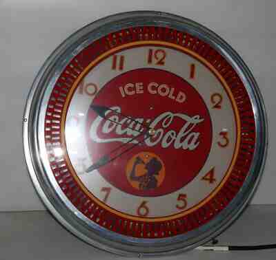 COCA COLA Silhouette Girl Spinner Clock  20" ROund Neon