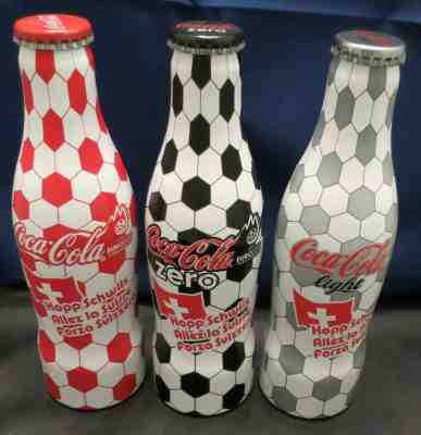 Set of 3 Coca Cola Zero Light aluminium bottles Switzerland UEFA Euro 2008