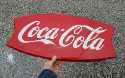 Vintage Coca Cola Fishtail Button Sign AM55 NOS Coke Very Clean Example Soda