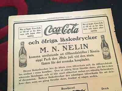 Coca-Cola Hires 1911 Sweden Full Page Newspaper Ad Rockford IL Bottling Rare!