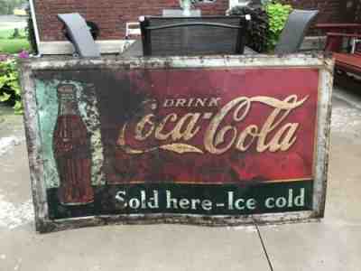 Rare Coca Cola 1930’s 57” Advertising Metal Sign “Ice Cold sold HERE”. Coke