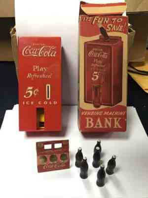 Rare Marx Coca Cola Vending Machine Bank With Box Near Mint W Carrier And Bottle