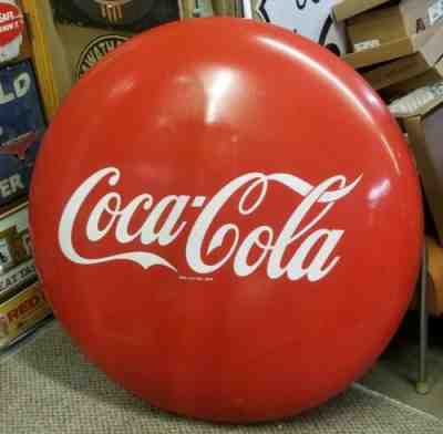 Original 1940s 50s COCA-COLA 48" Button Porcelain Sign soda pop station