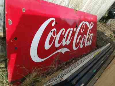 4' x 10' HUGE Vtg. Set of 2 vintage Coca-Cola Enamel Porcelain Signs 