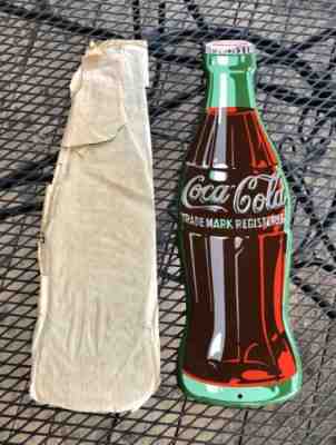 Vintage 1957 Metal Coca Cola Bottle Sign Never Used  And With Paper Cover