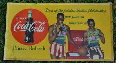 Vintage Coca Cola Harlem Globetrotters -Reese Goose Tatum 1953 sign Advertising 