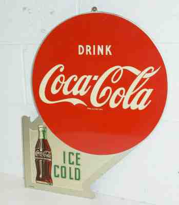 1953 COCA COLA Double Sided Flange Metal Arrow Gas Station Vintage Sign Ice Cold