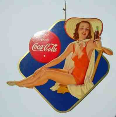 NOS Excellent 1940 Coca-Cola Coke Cardboard Bathing Beauty Sign - Snyder & Black