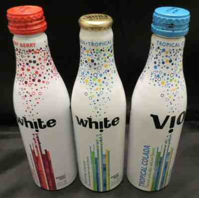 3 different 'White' & 'VIO' vibrancy drink aluminium bottles Coca-Cola unrelease