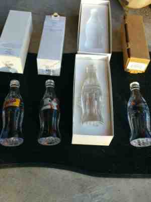  Lot of 4 Solid Lead Crystal Coca-Cola Bottles in mint shape with Proper Boxes!!