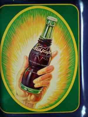 NUGRAPE NU GRAPE 1930s SERVING TRAY AMERICAN ART WORKS HAND AROUND BOTTLE