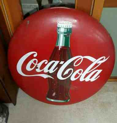 COCA COLA PORCELAIN HUGE VINTAGE ROUND BUTTON SIGN 36 INCH COCA COLA BIG 36'