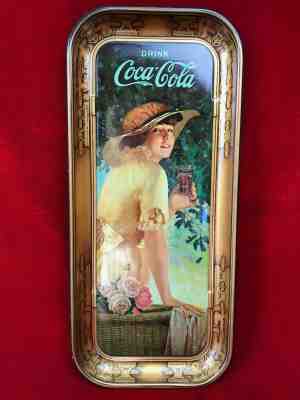 Authentic 1916 Elaine Coca-Cola Tray Long Rectangular Original Antique Coke Tray