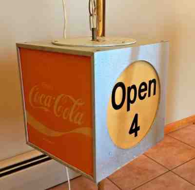 Vtg COCA COLA Advertising OPEN Box Cube Rotating Swag Light LAMP Register Lane