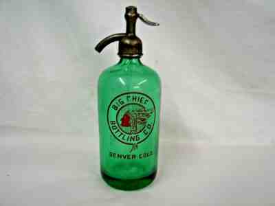 RARE GREEN COCA COLA BIG CHIEF SELTZER BOTTLE DENVER COLORADO