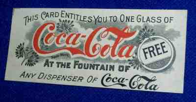 COCA-COLA Coupon for Free Soda Fountain Drink c1890s 1st ever Free Sample Adv 