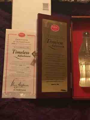 Coca Cola Crystal Bottle & Wooden Case Jan 1st 2000 Timeless Refreshment No.1460