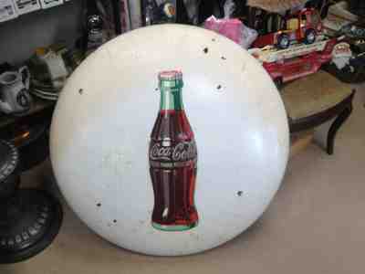 Rare White Vintage 1950's Coca Cola Soda Pop 36" Porcelain Button Sign