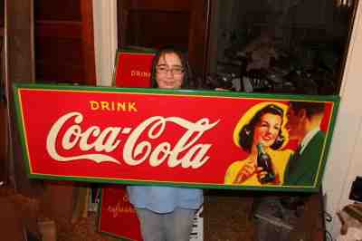 Rare Large Vintage 1941 Coca Cola Soda Pop Gas Station 54" Metal Sign~Very Nice!