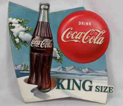 Vintage 1960s Coca Cola Coke Snowdrift Button King Size Vacuform Soda Pop Sign