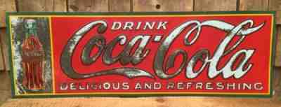 Vintage Embossed COCA COLA Soda Beverage Coke Bottle Graphics Advertising Sign