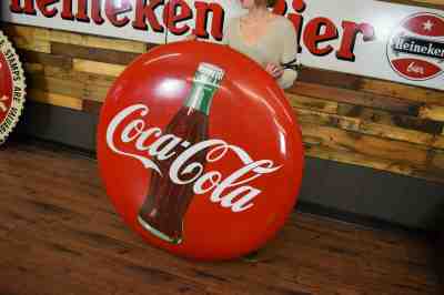 48” Coca Cola Button Vintage Original Porcelain Metal Rare Coke Advertising Sign