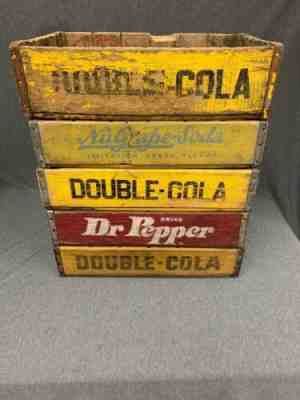 LOT OF 5 VINTAGE WOOD CRATE DOUBLE COLA DR PEPPER NUGRAPE SODA