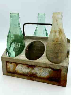 Coca Cola Six Pack Glass Bottle Carrier Caddy Holder 3 Bottles Coke Vintage NC 