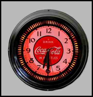VINTAGE COCA COLA ORIGINAL CHROME CHICAGO NEON SPINNER CLOCK
