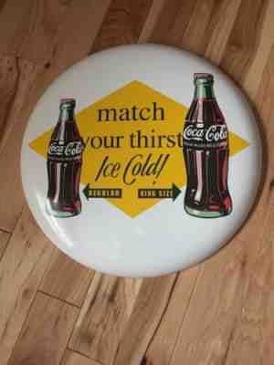 Vintage 1959 “Match Your Thirst” Coca Cola 16” Dia Button Sign In Mint Condit