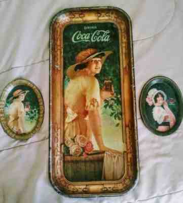 Three Original Coca Cola Trays 1914 1917