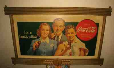1937 Coca Cola Its A Family Affair Cardboard Sign in a KAY Wood Frame Awesome!  