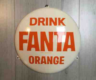 1950's original "DRINK FANTA ORANGE" PORCELAIN (enamel) button sign. Near MINT !