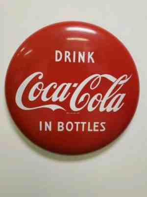 Vintage 24" Porcelain Coca Cola Button Sign Coke Drink In Bottles 2 ft Enameled