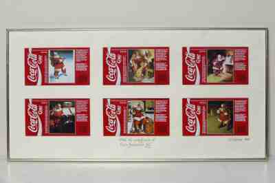 1987 Coca Cola 6 cans set from New Zealand, Christmas (framed set no 20/20)