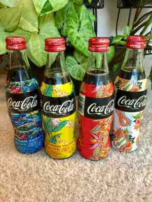 Vintage Japan Coca Cola Glass Bottle Japanese English 250ML Coke Unopened Flower