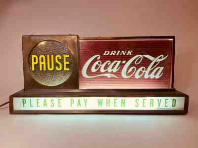 RARE VINTAGE  COCA COLA PAUSE ADVERTISING ELECTRIC SIGN LIGHT  