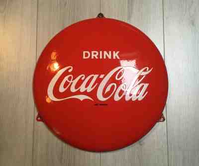 1950's original COCA COLA PORCELAIN (enamel) button sign. Near MINT !!