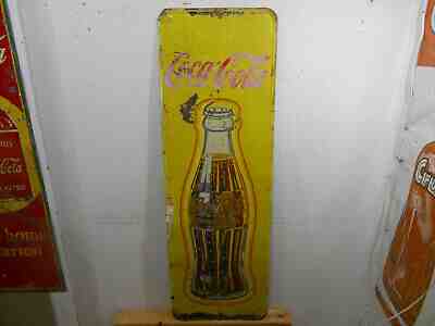 VINTAGE COCA COLA COKE LARGE 53" X 17" SODA POP BOTTLE TIN SIGN * NO RESERVE